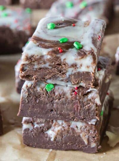 squares of Christmas fudge stacked