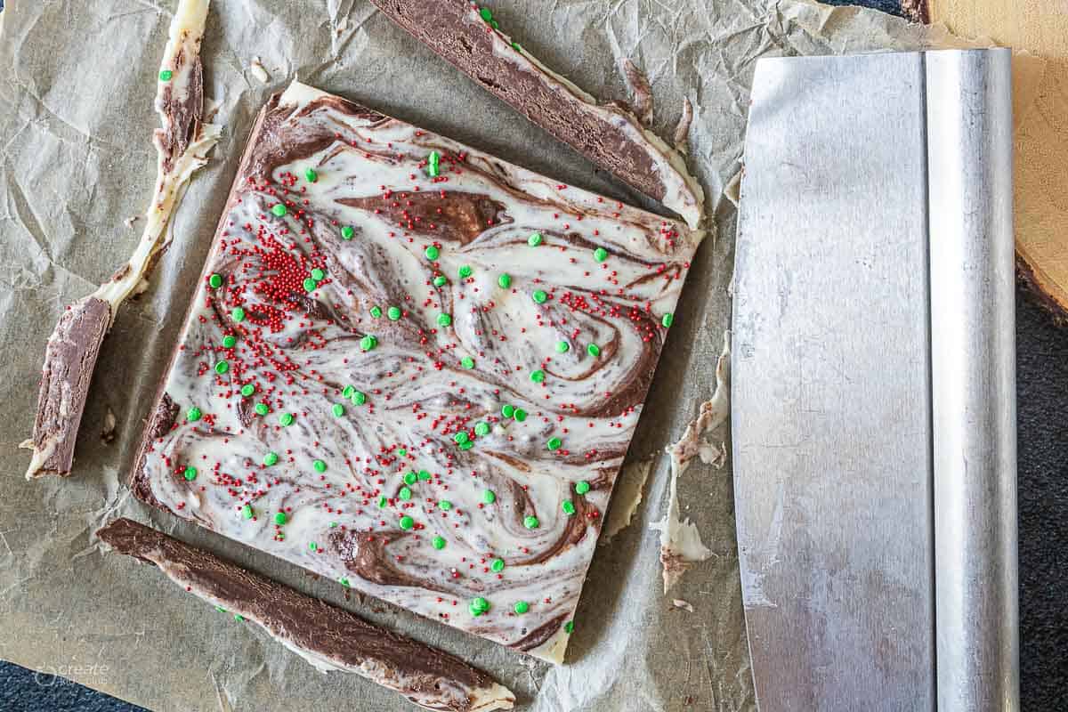 Christmas fudge with ends sliced off
