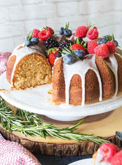 Gluten free Bundt cake on a cake stand