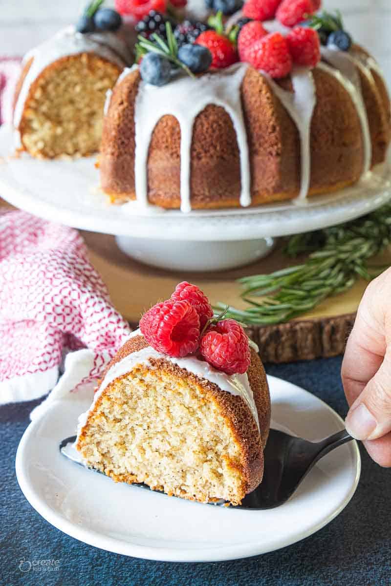 slice of gluten free Bundt cake on plate