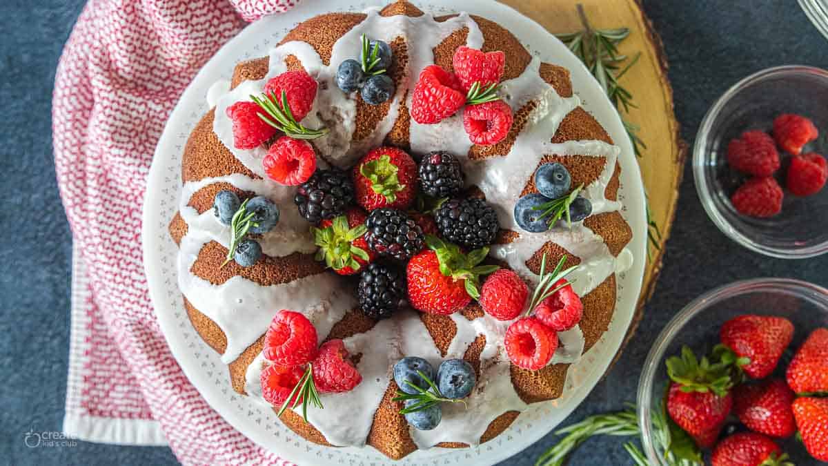 Christmas wreath Bundt cake topped with berries