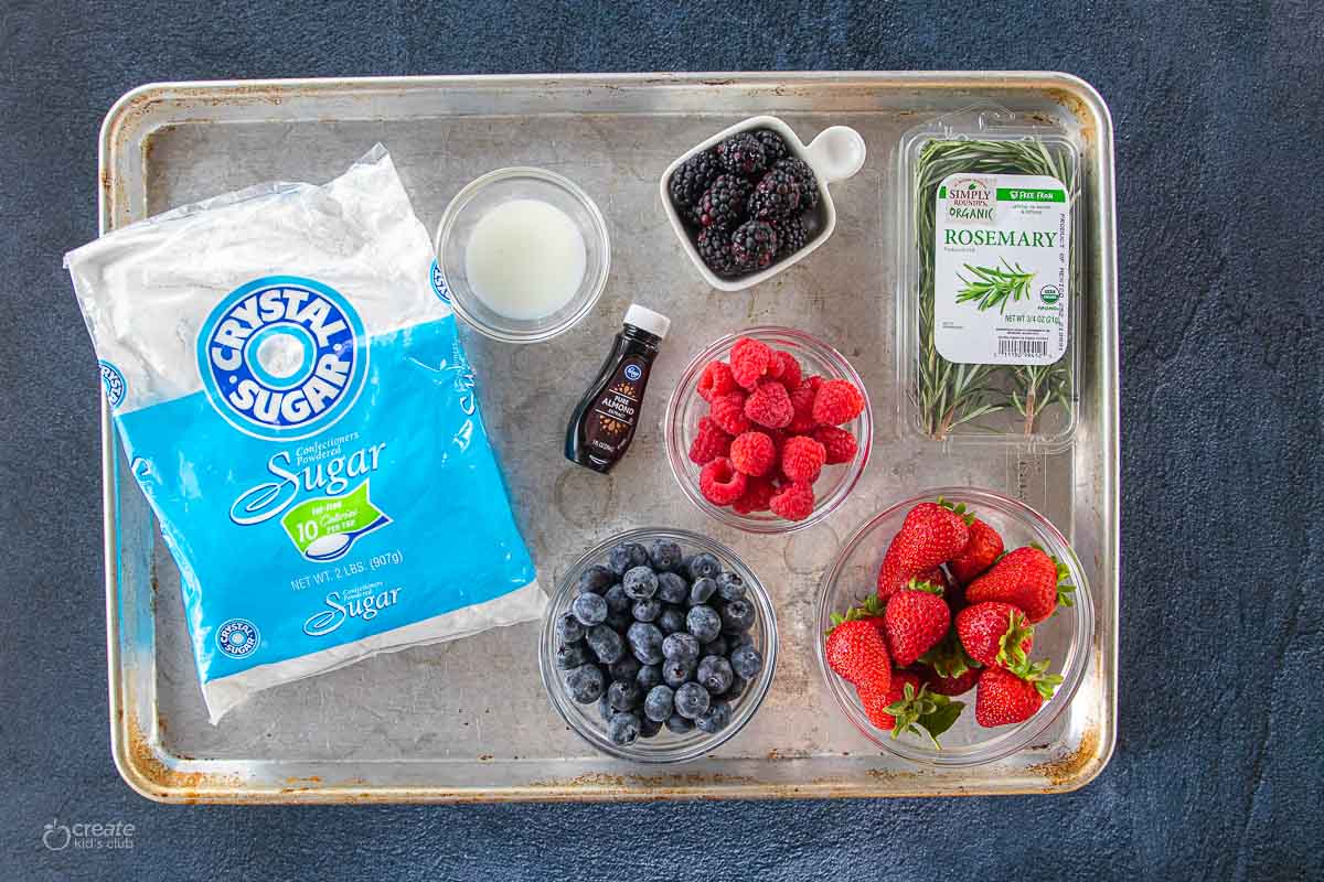 ingredients for cake on a baking sheet