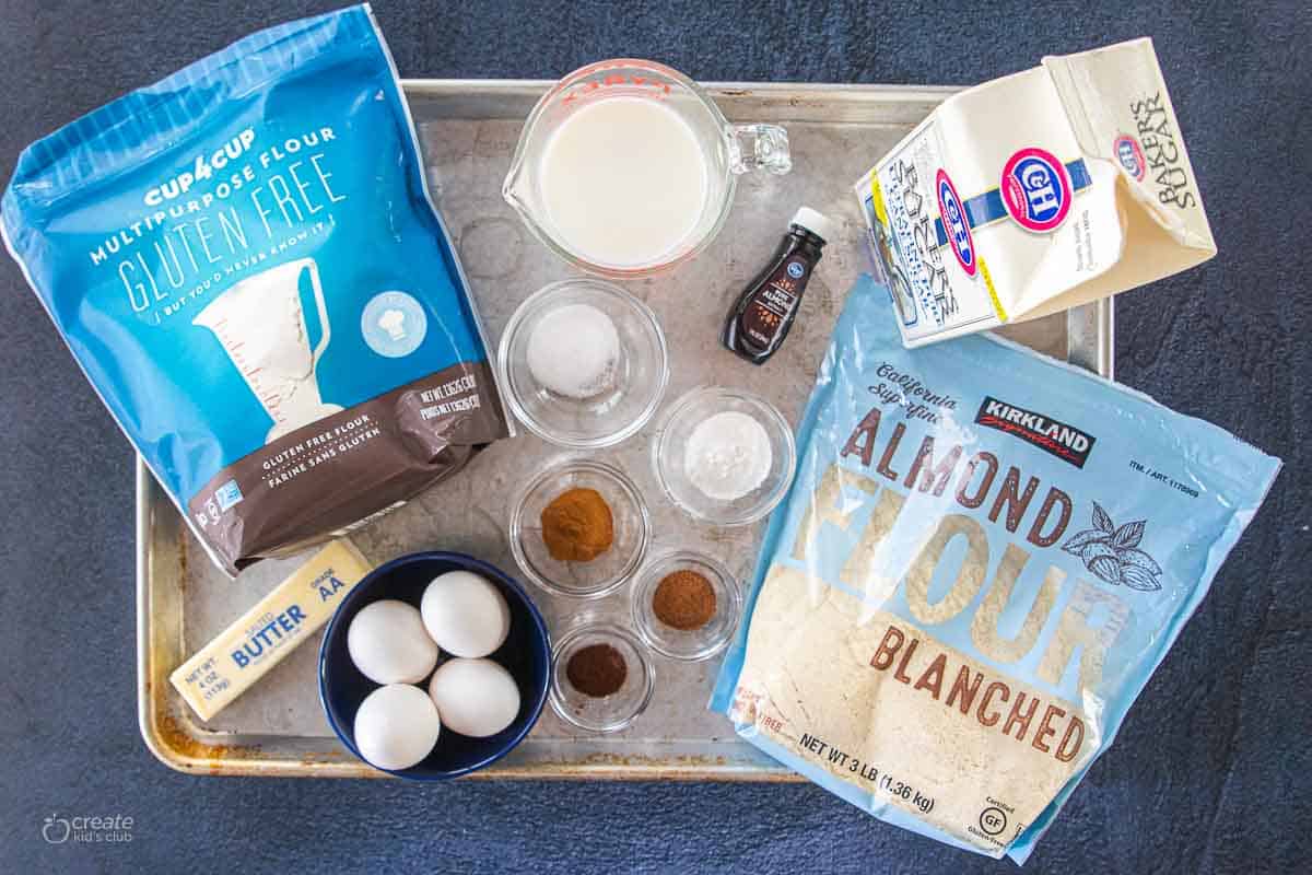 ingredients for Bundt cake on baking sheet