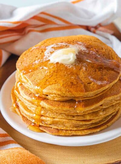 stacked gluten-free pumpkin pancakes
