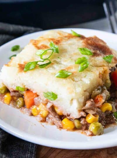 slice of shepards pie on a plate