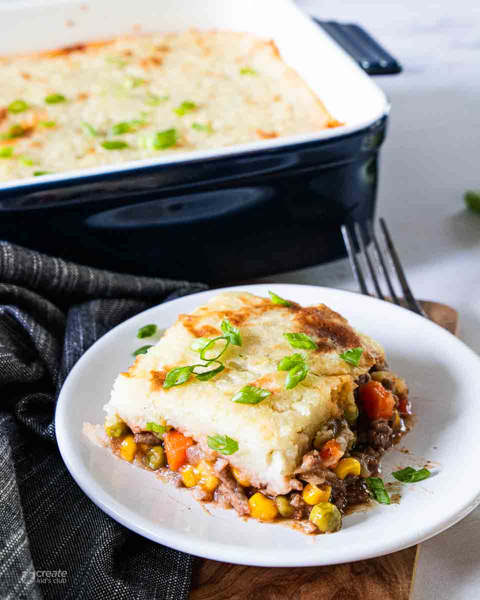 slice of shepards pie on a plate