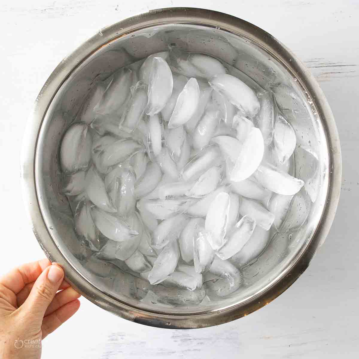 ice bath in mixing bowl