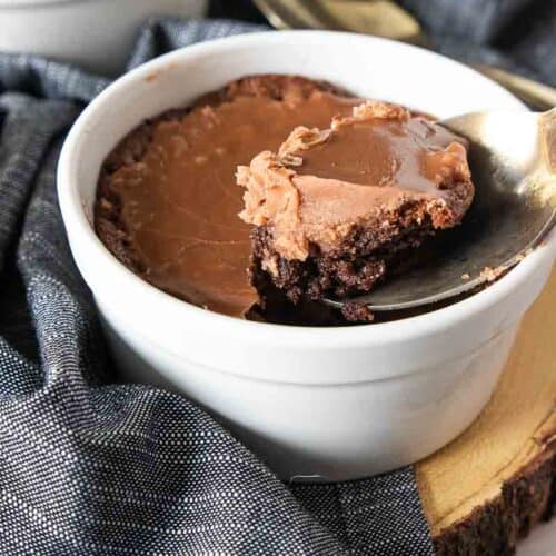 boiled icing on top of chocolate cake in soufflé dish