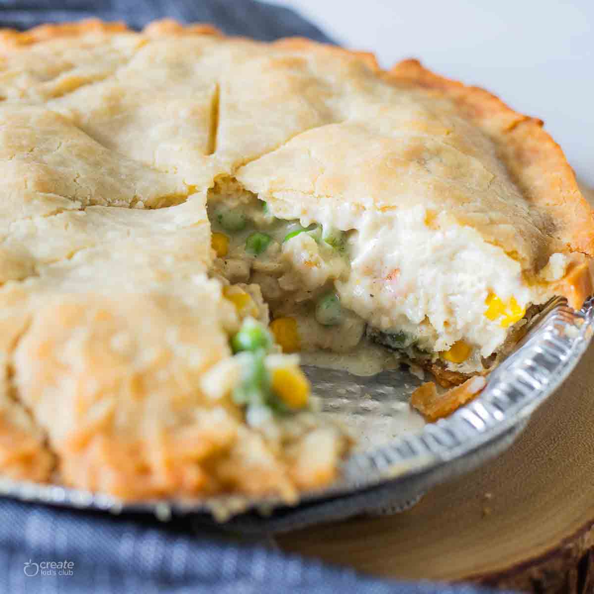 slice missing from gluten free chicken pot pie