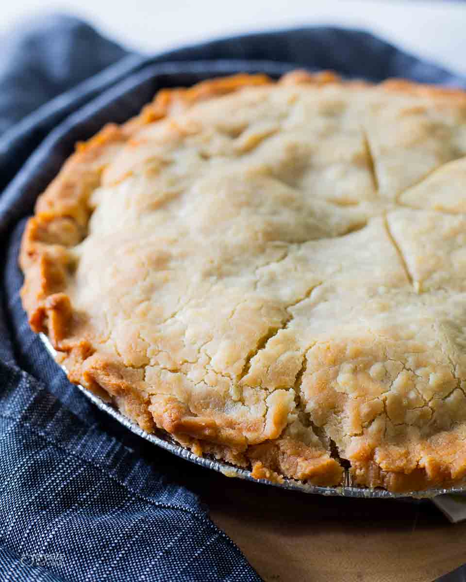 gluten free chicken pot pie baked in pie pan