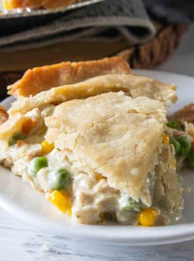 slice of chicken pot pie on plate