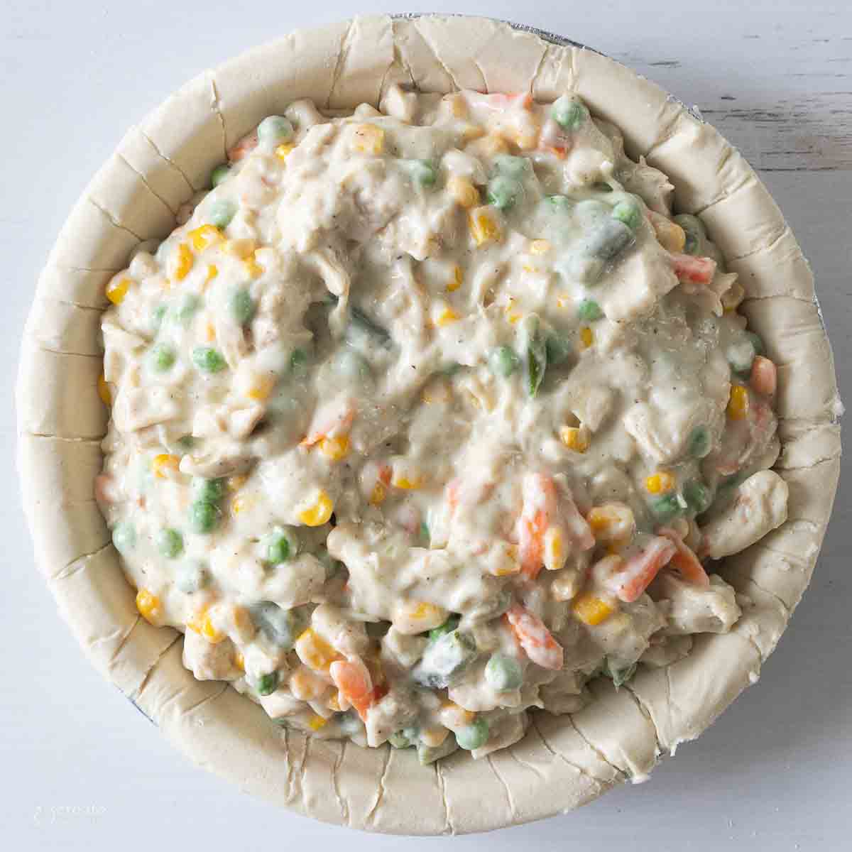 chicken pot pie mixture in gluten free pie crust