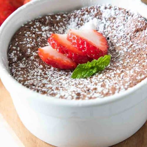 mini flourless chocolate cake in soufflé dish