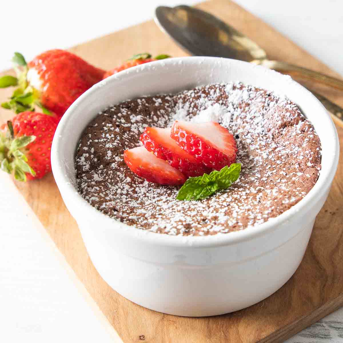 mini chocolate cake in soufflé dish