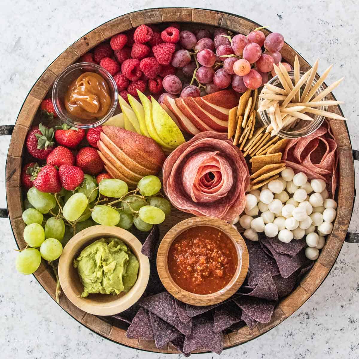 top view of a gluten free charcuterie board