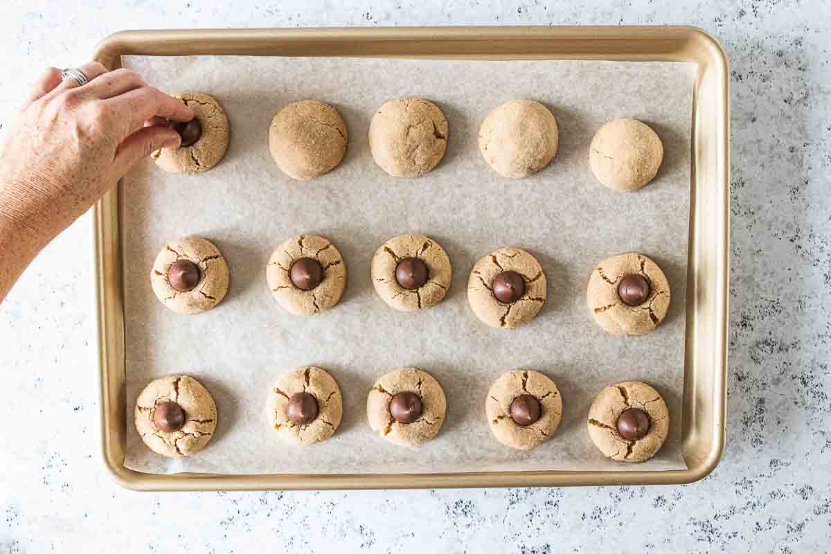 Hersey kiss pressed into each peanut butter cookie