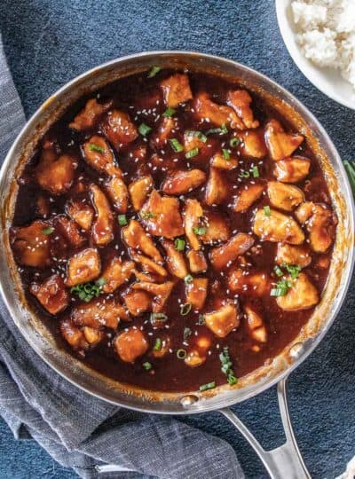 gluten-free sesame chicken in pan