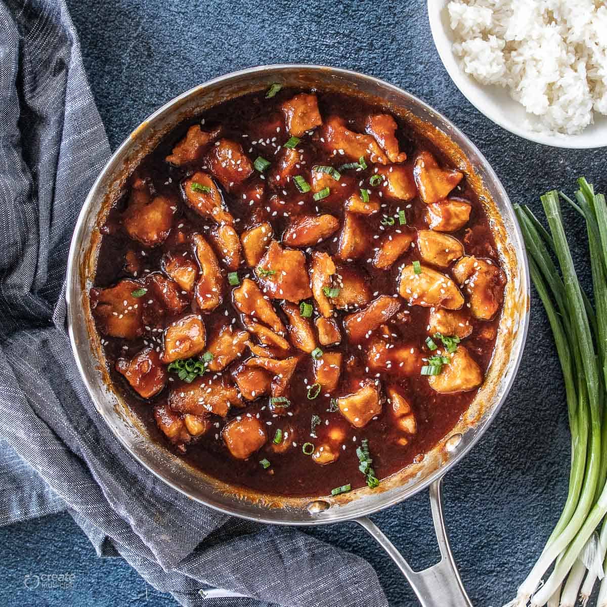 gluten-free sesame chicken in pan