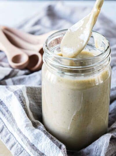 cream of chicken soup in mason jar with a spoon