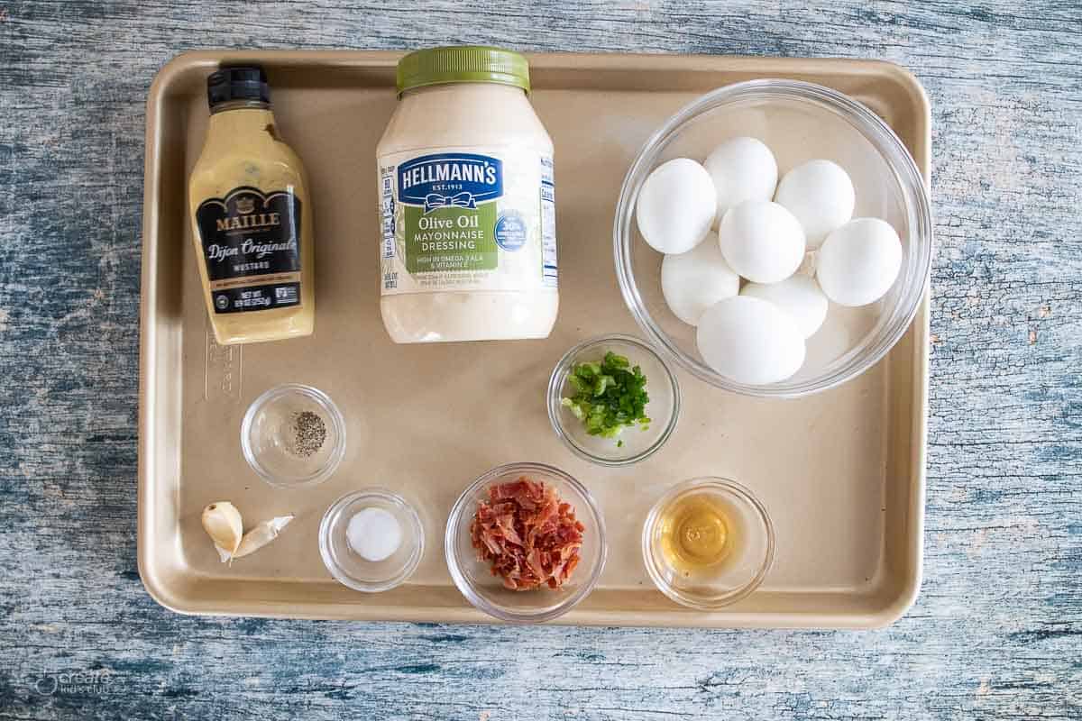ingredients for dairy free deviled eggs on sheet pan