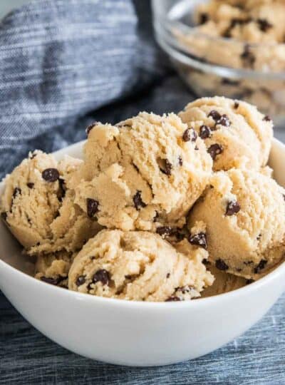 cookie dough balls in a serving bowl