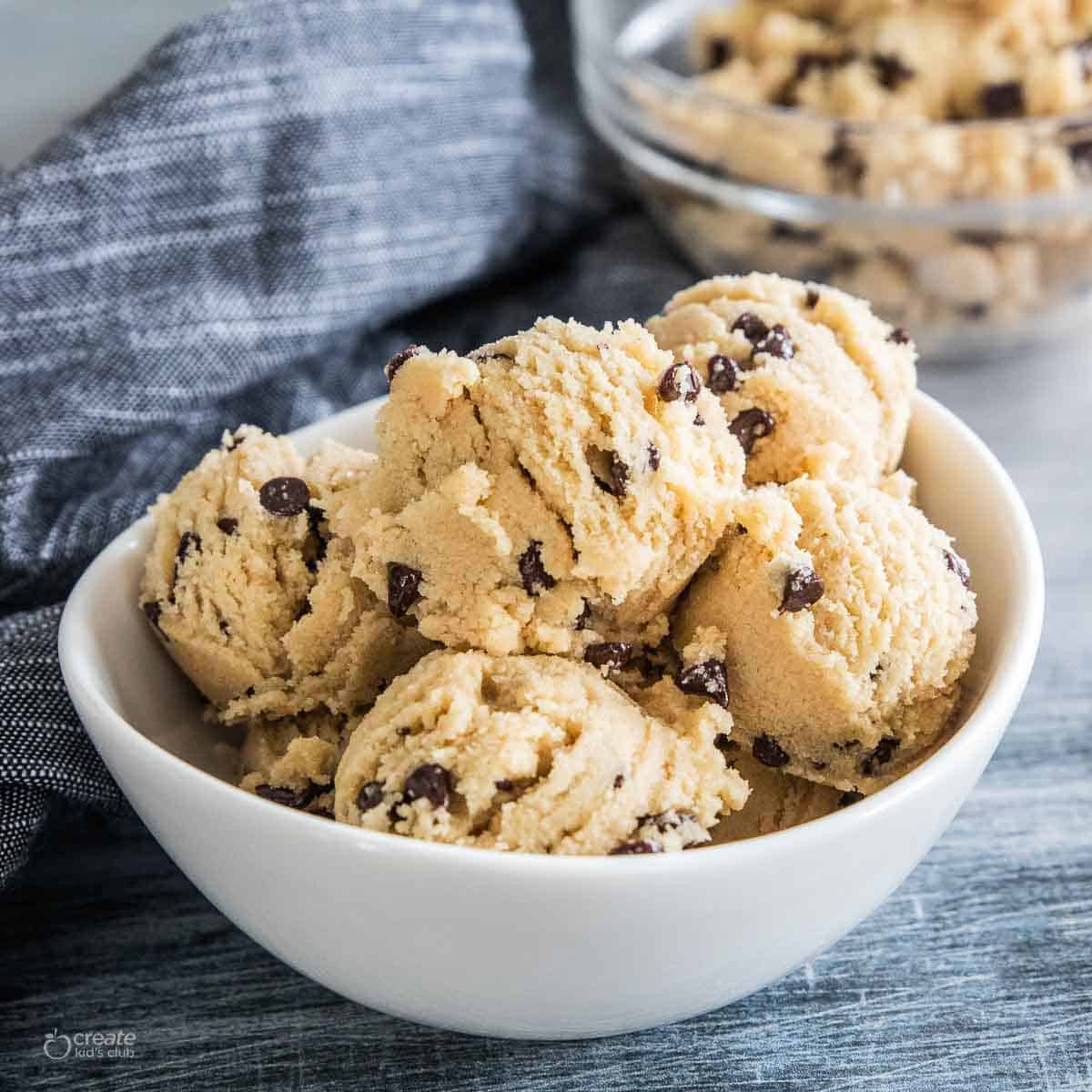 cookie dough balls in a serving bowl