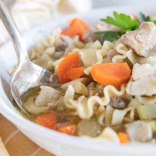 soup in a bowl of chicken noodle soup