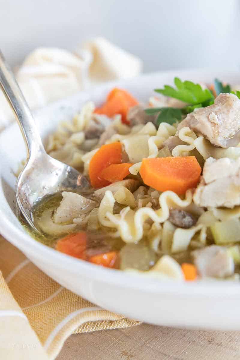 soup in a bowl of chicken noodle soup