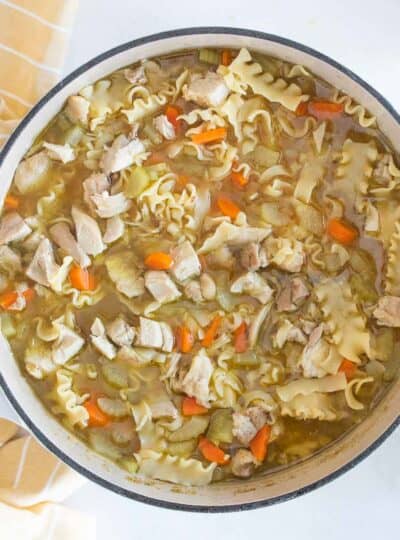 top view of gluten free chicken noodle soup