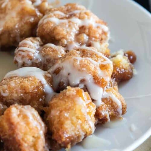 close up view of icing drizzled monkey bread