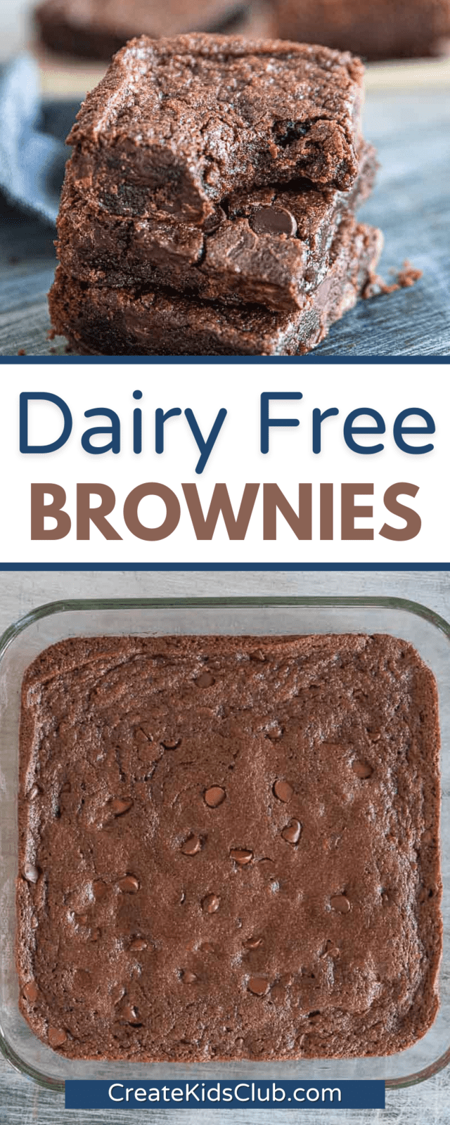 two Pinterest images of dairy free brownies