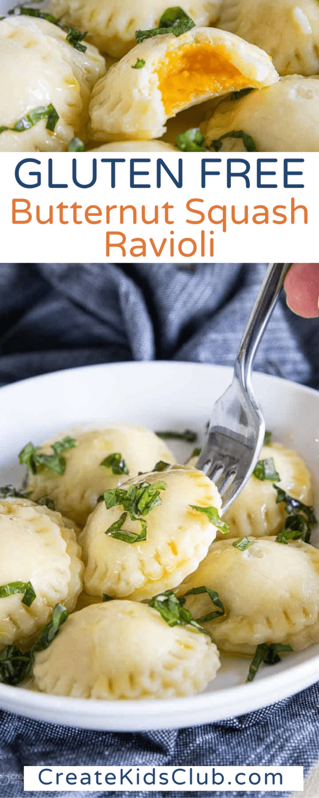 two Pinterest images of gluten free butternut squash ravioli