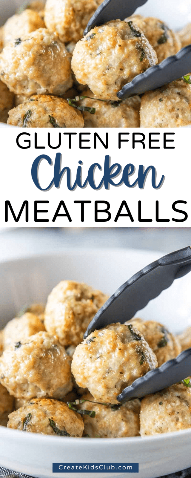A Pinterest pin with two pictures of gluten free chicken meatballs