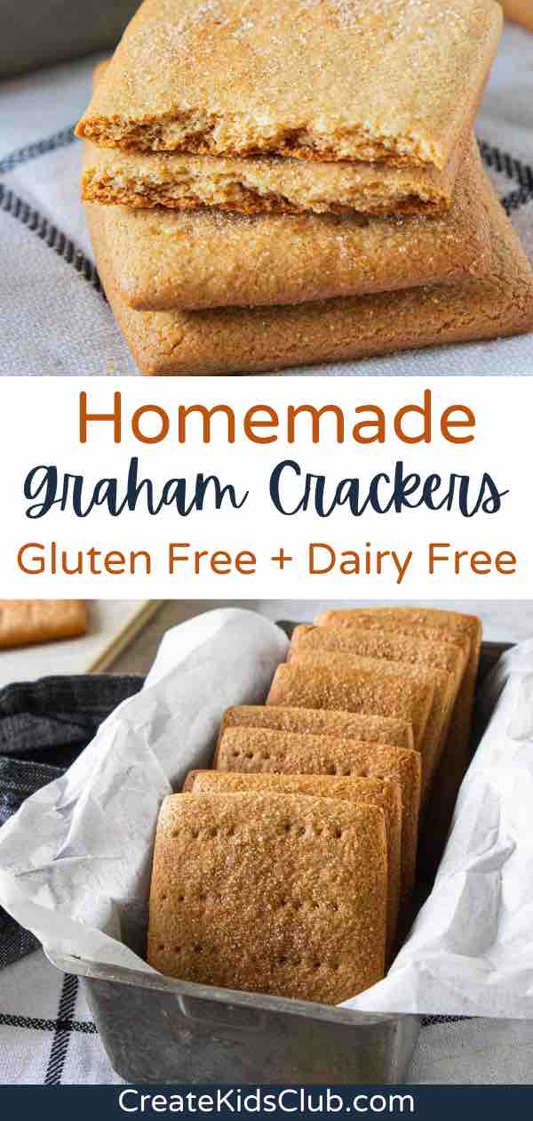 A Pinterest pin with two pictures of homemade gluten free graham crackers.