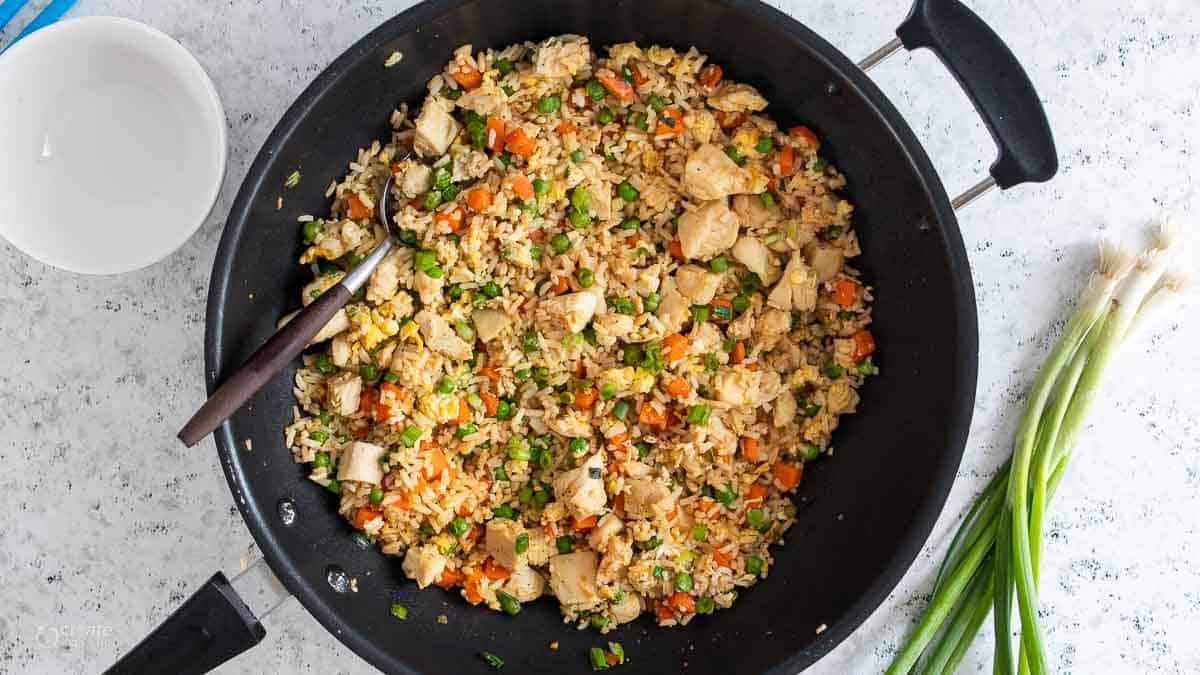 top view of chicken fried rice