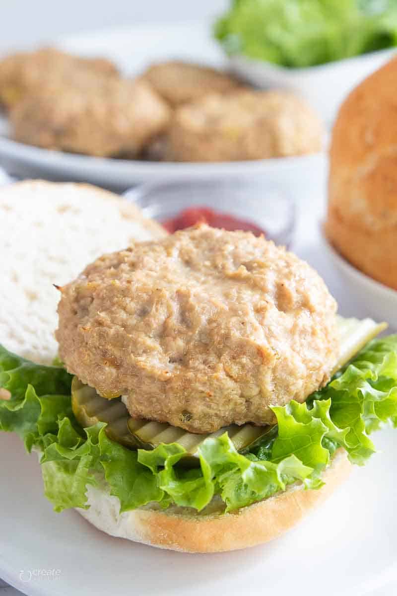 baked chicken burger on gf bun with lettuce