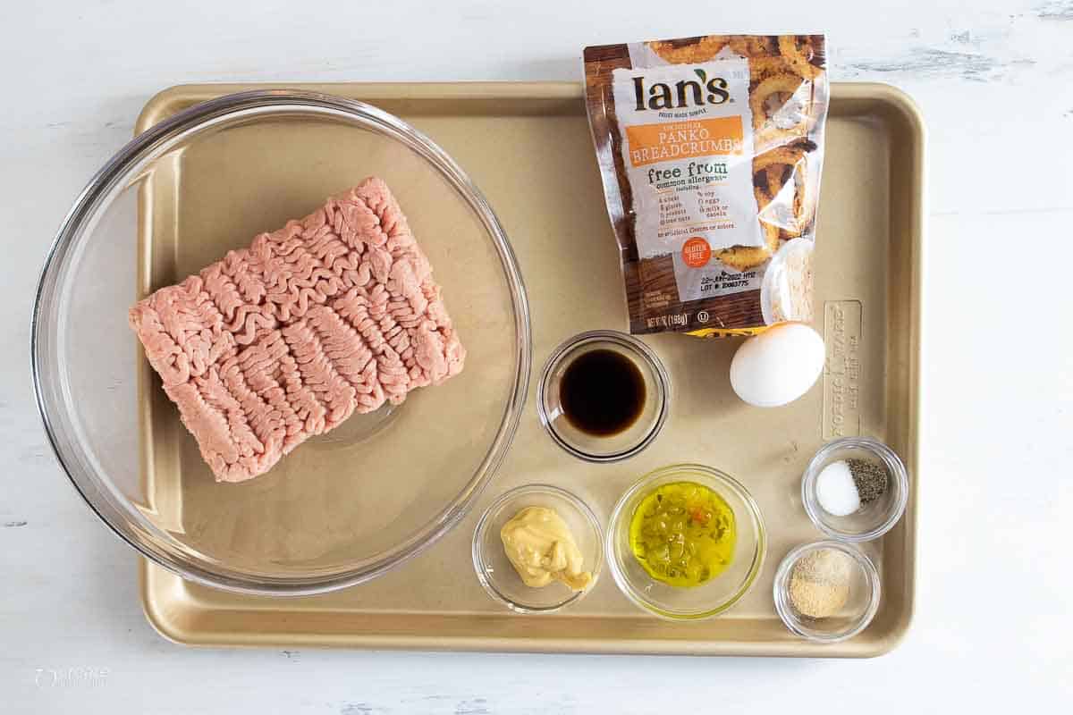 ingredients for baked chicken burgers on sheet pan