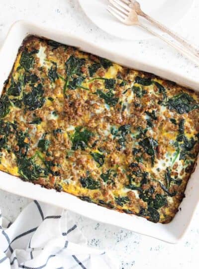top view of baked dairy-free breakfast casserole