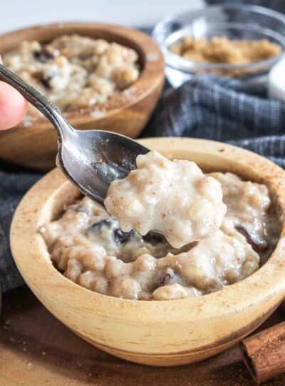 close view of dairy free rice pudding