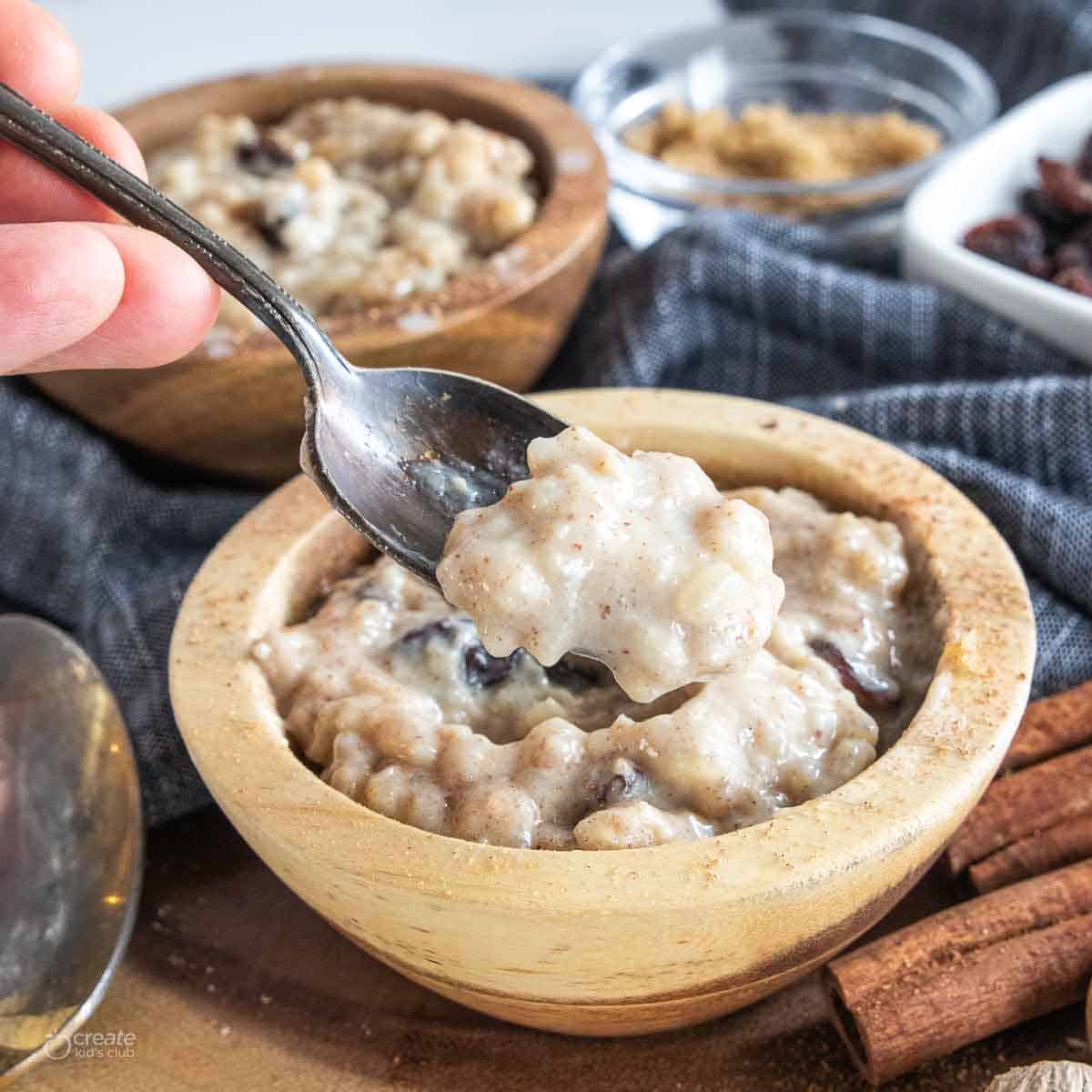 close view of dairy free rice pudding