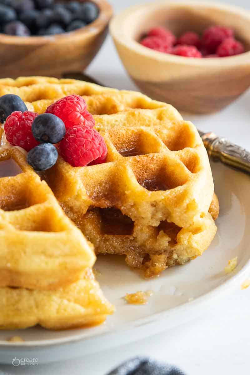 bite missing from stack of dairy free waffles