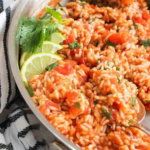 gluten free Spanish rice in pan
