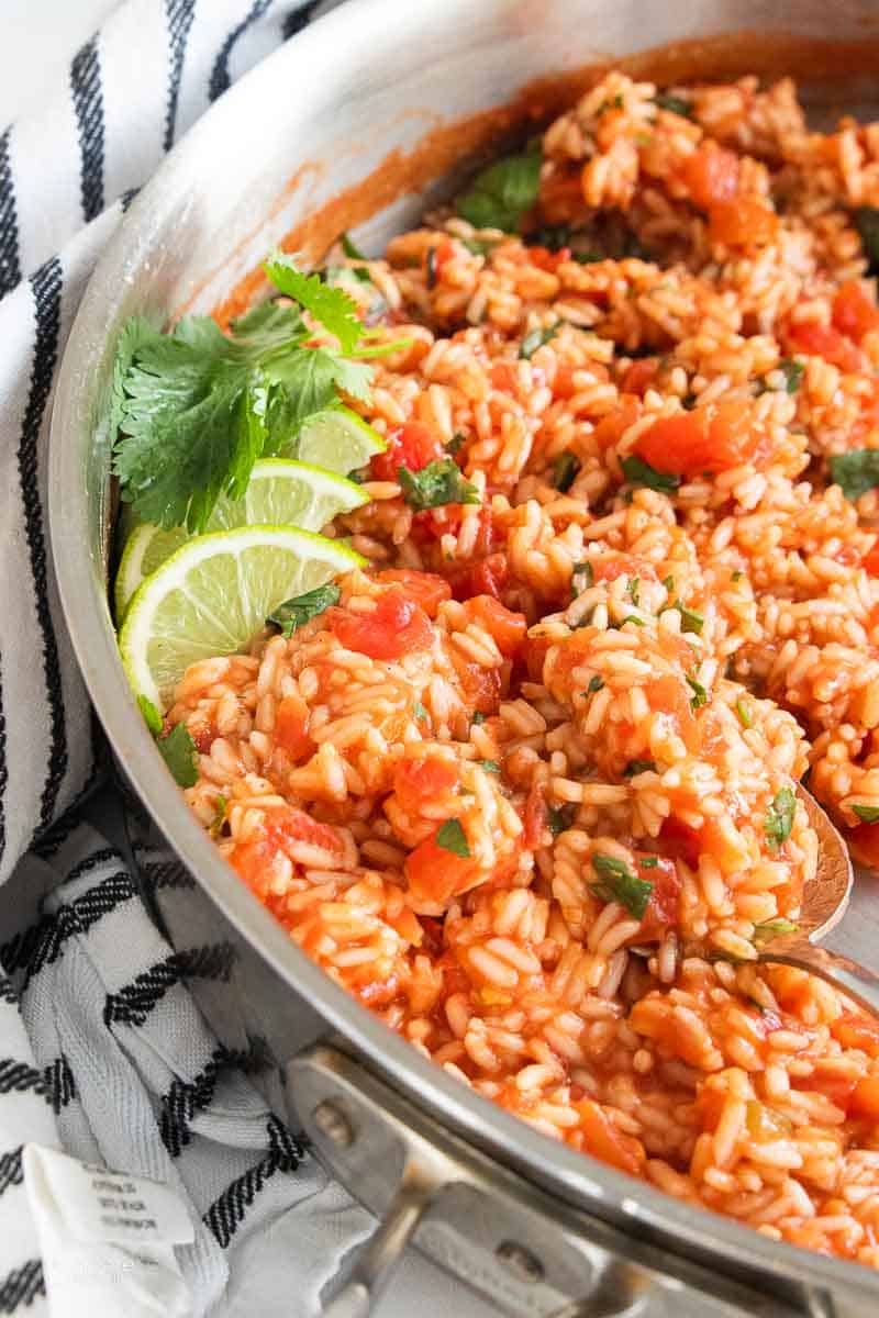 gluten free Spanish rice in pan