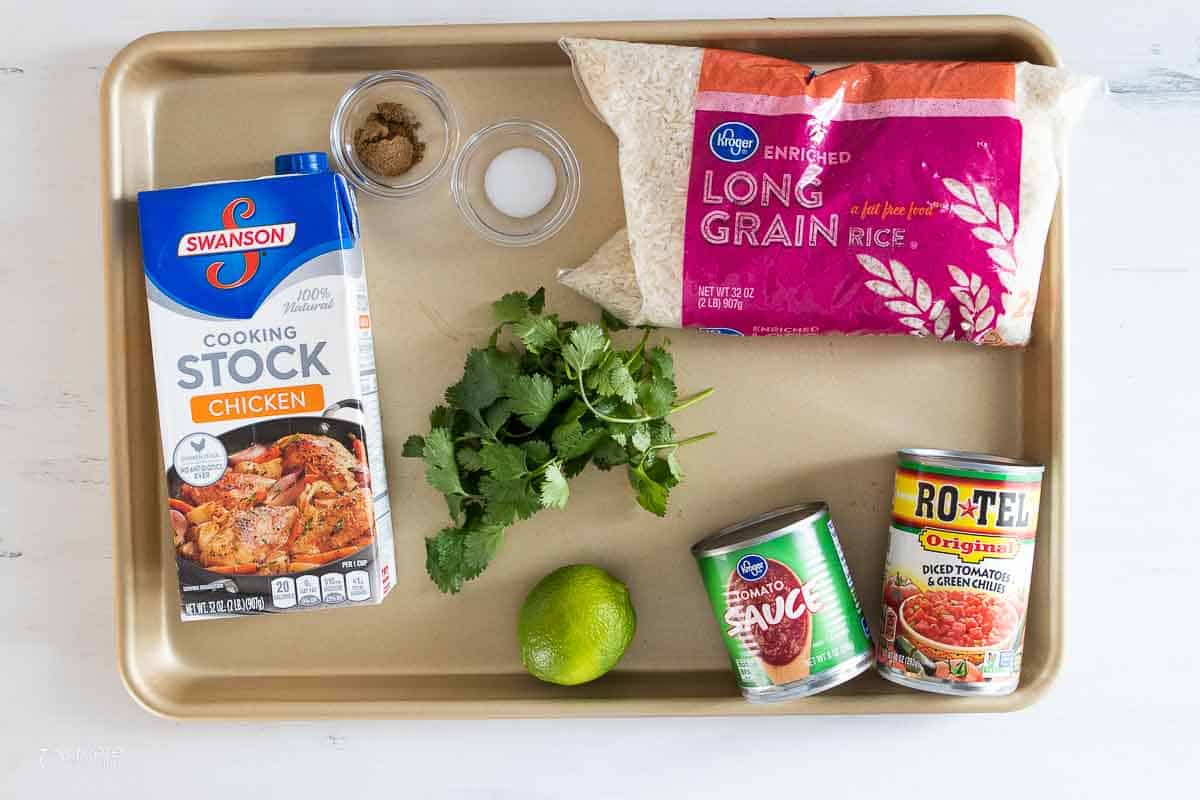 ingredients for Spanish rice on sheet pan