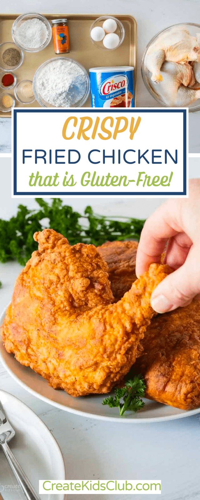 two Pinterest images of crispy fried chicken gluten free