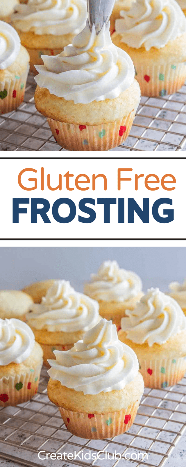 two Pinterest images of gluten free frosting