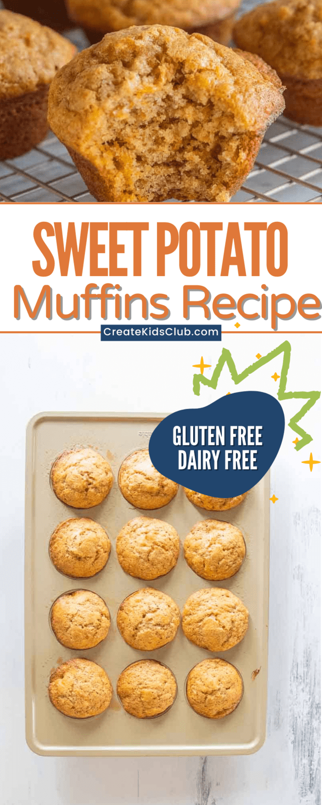 two Pinterest images of sweet potato muffins recipe