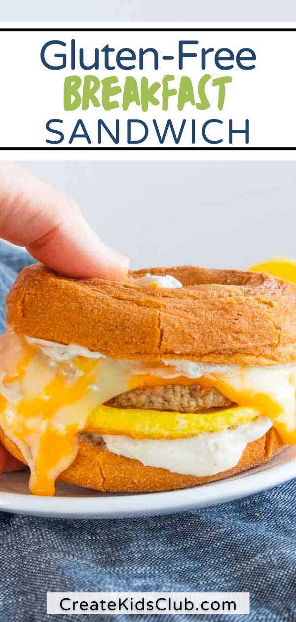 a Pinterest pin with a gluten free breakfast sandwich