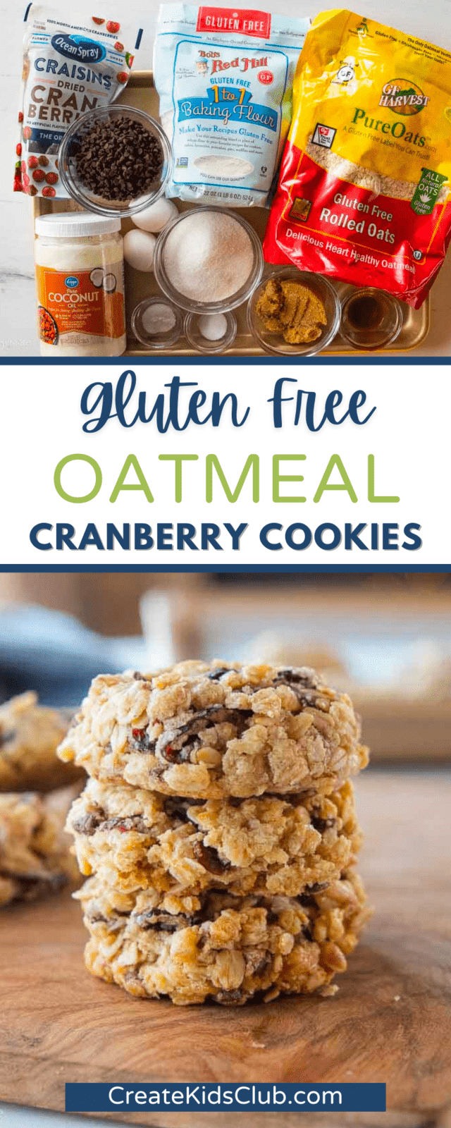 two Pinterest images of gluten free oatmeal cranberry cookies