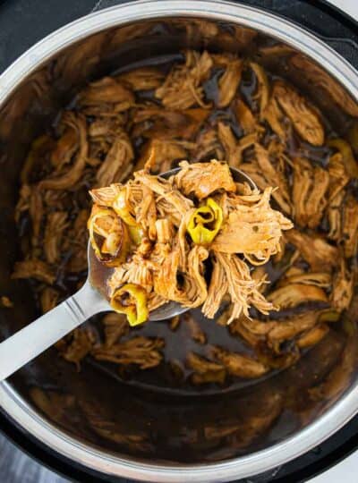 top down view of Mississippi chicken in Instant pot